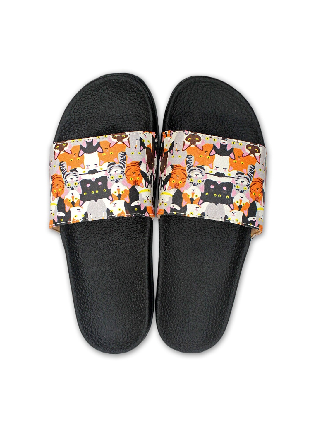 

ADIVER Women Black & Orange Printed Sliders