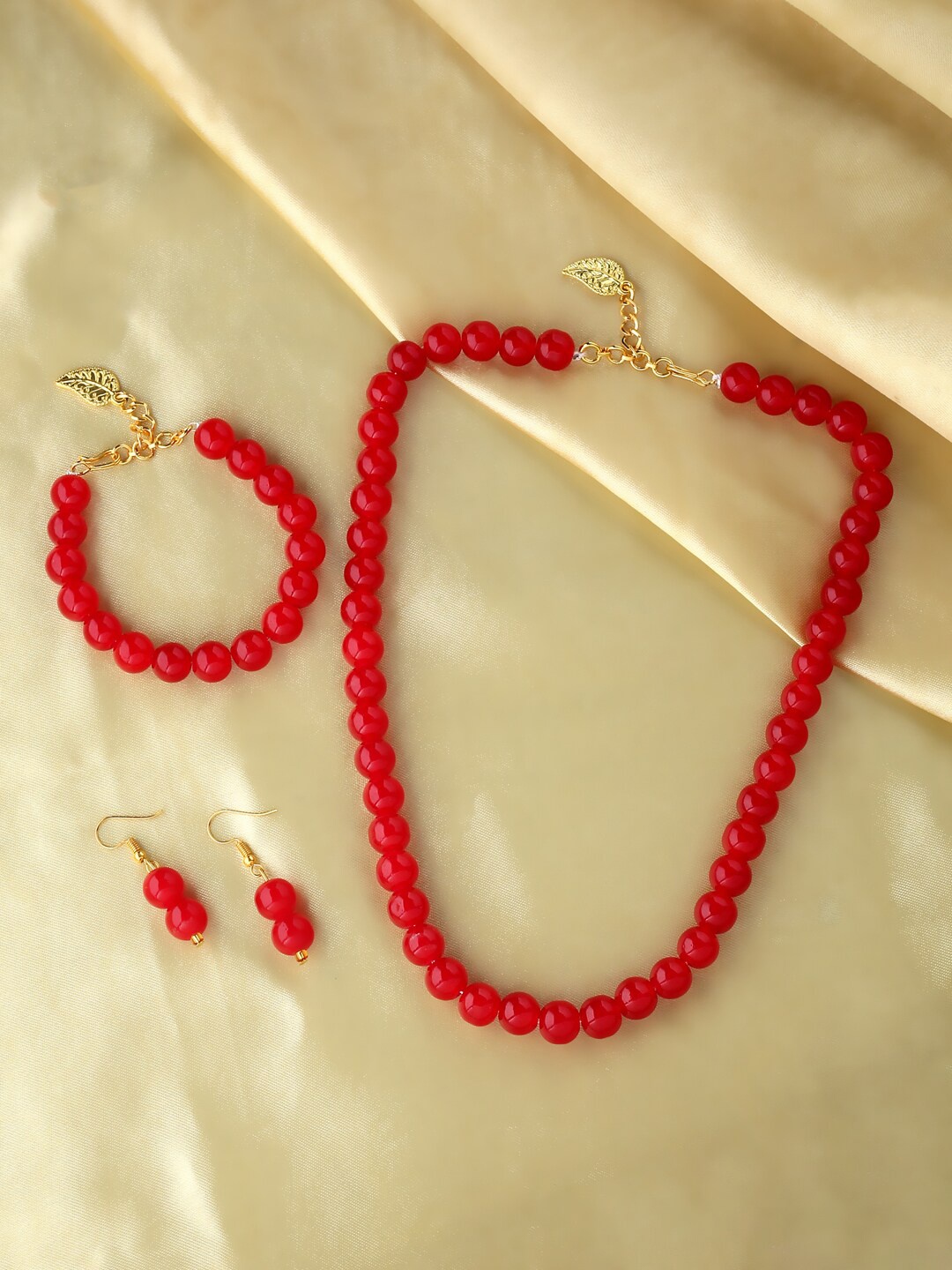 

VIRAASI Women Gold Plated Red Pearl Beaded Jewellery Set