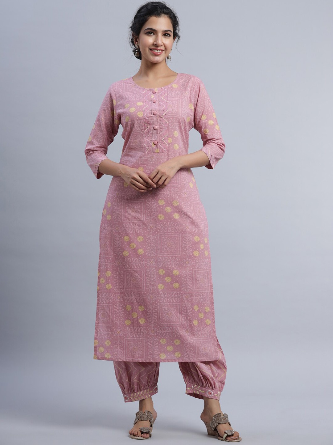 

Indian Virasat Women Mauve Ethnic Motifs Printed Pure Cotton Kurta with Trousers