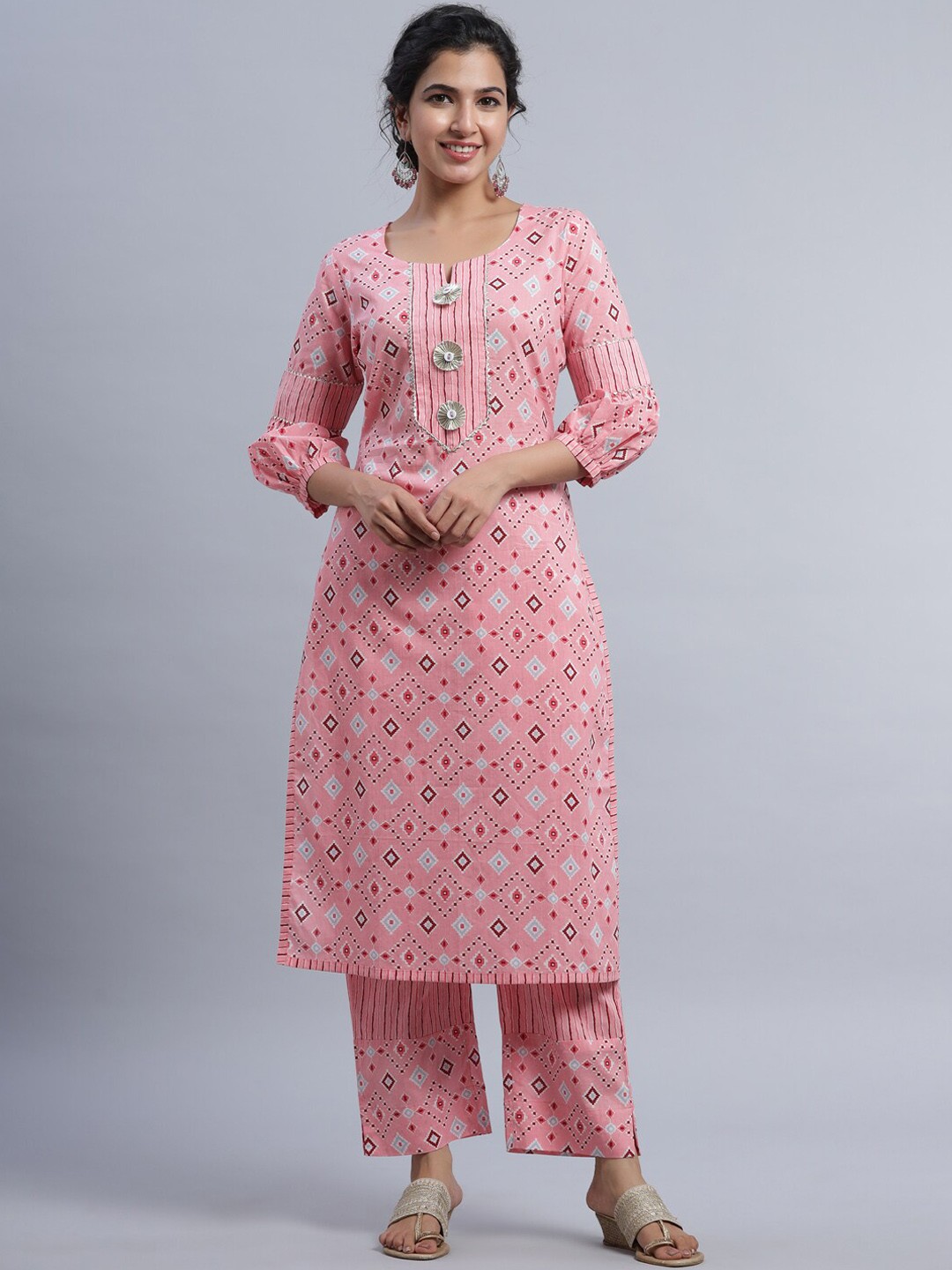 

Indian Virasat Women Pink Printed Pure Cotton Kurta with Palazzos