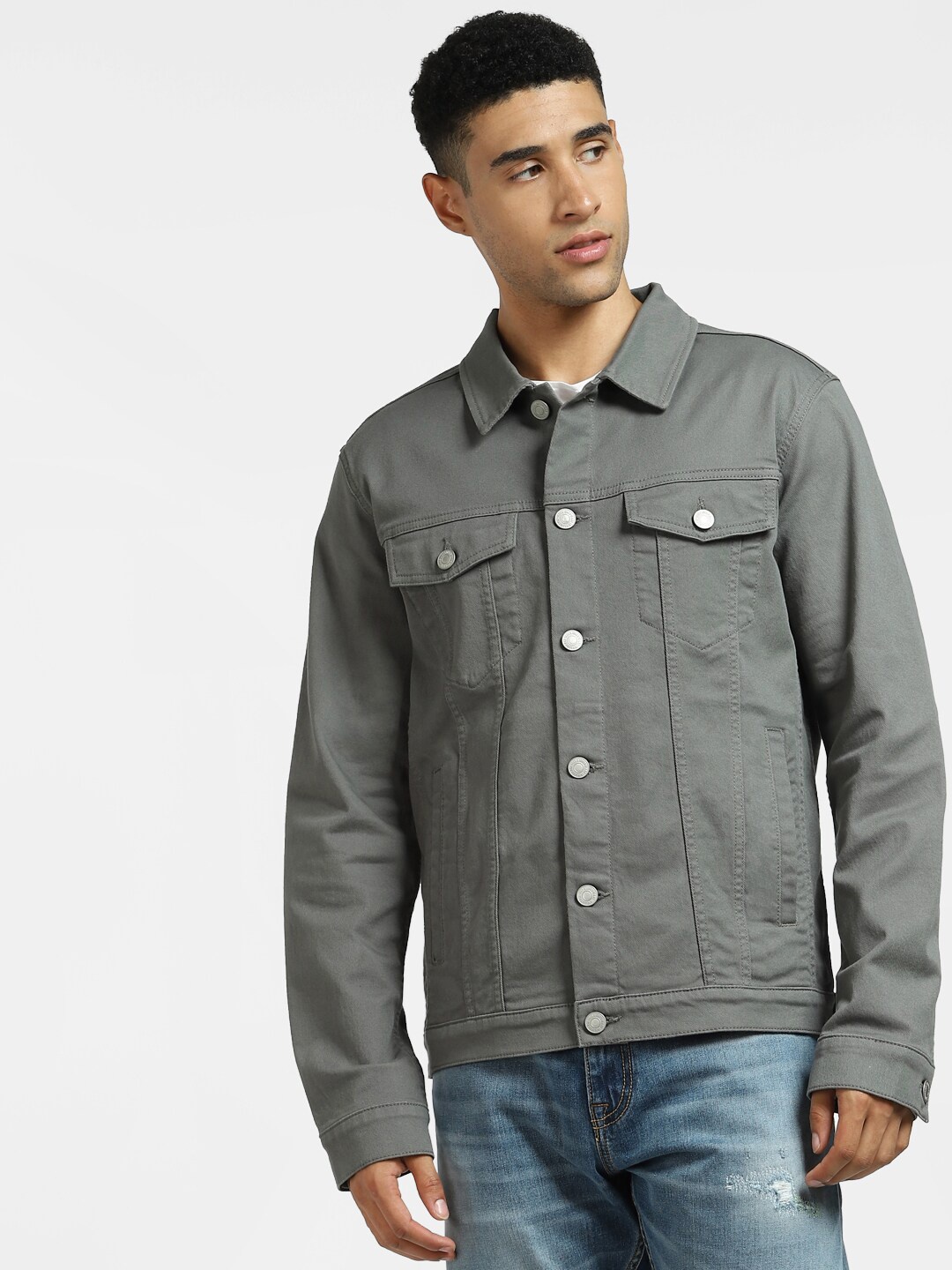 

Jack & Jones Men Grey Denim Jacket