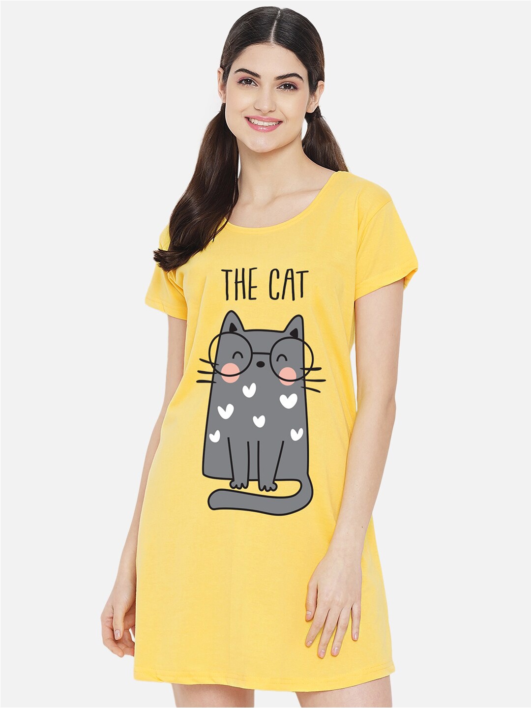 

FFLIRTYGO Yellow Graphic Printed Nightdress