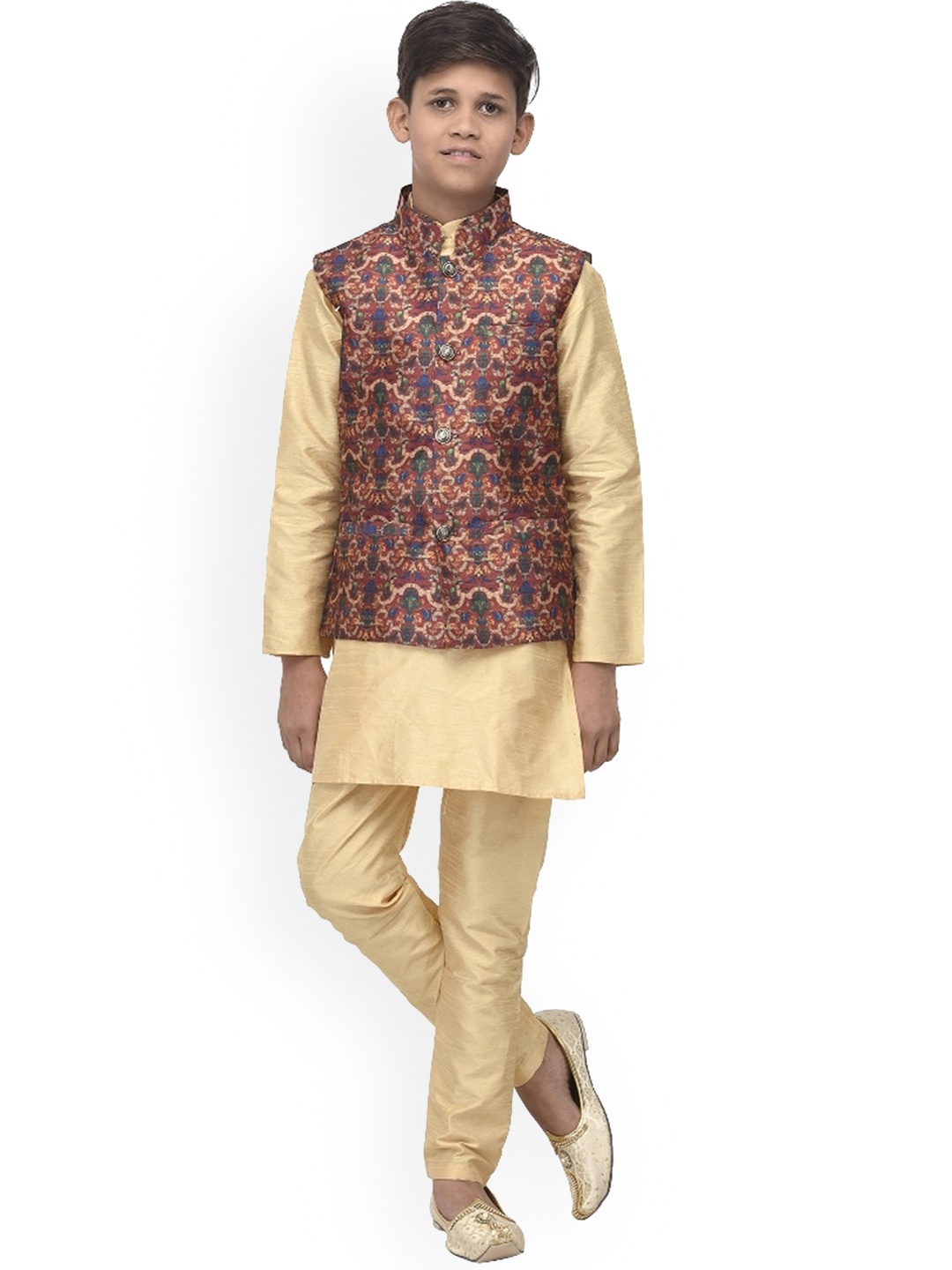 

Benstoke Boys Gold-Toned Paisley Kurta With Churidar
