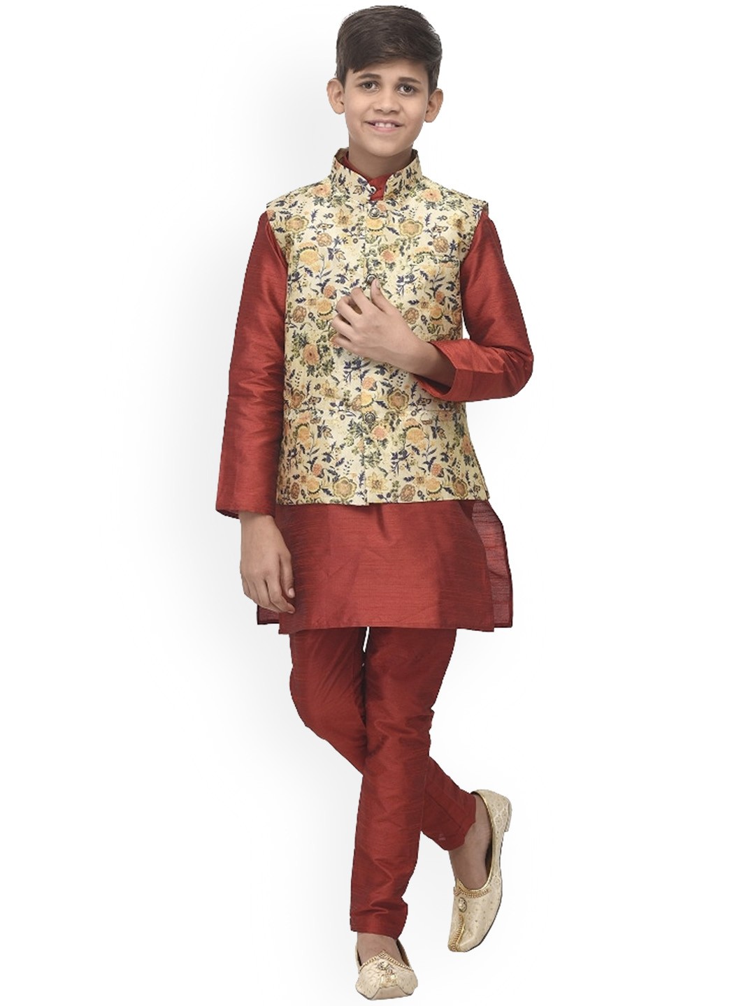 

Benstoke Boys Maroon Floral Printed Kurta with Dhoti Pants
