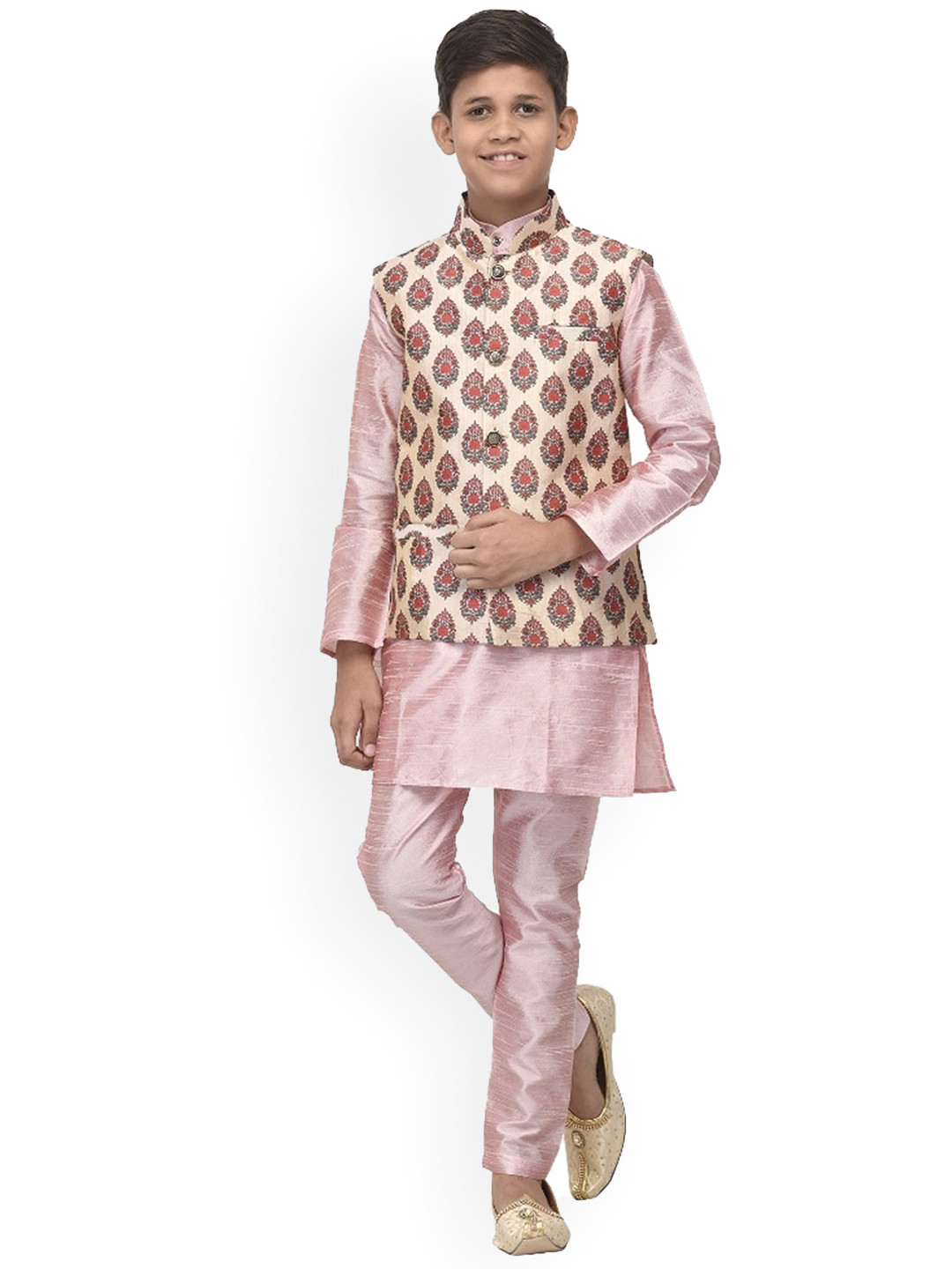 

Benstoke Boys Pink Floral Embroidered Kurta with Pyjamas