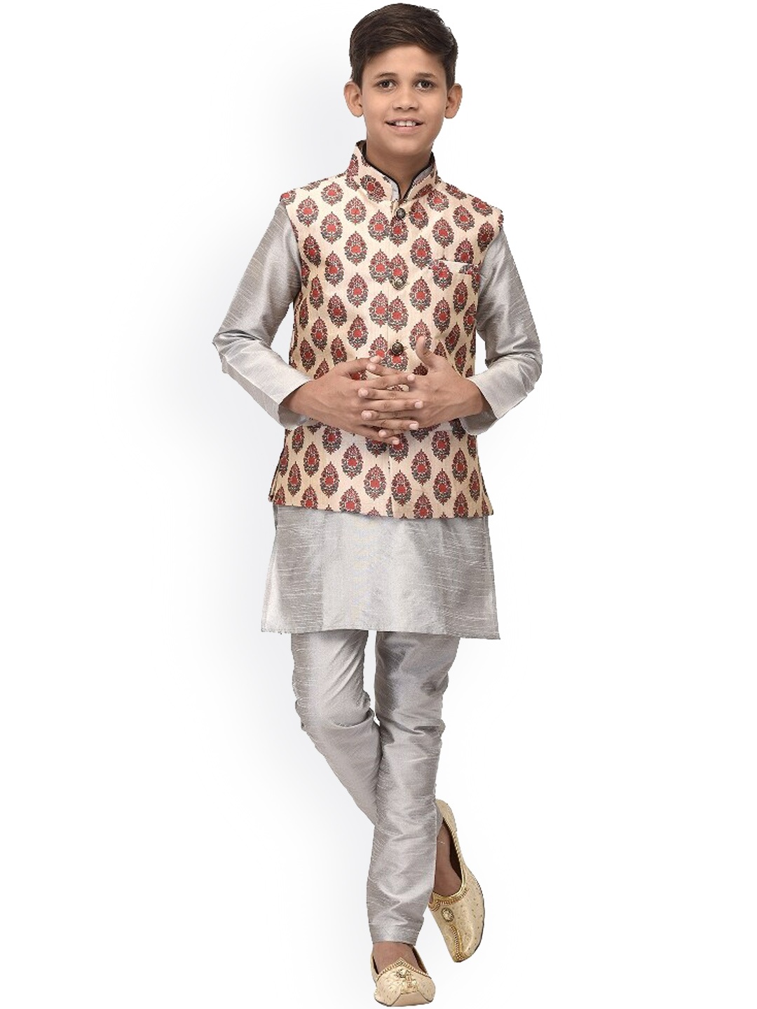 

Benstoke Boys Grey Kurti with Pyjamas & Waiscoat