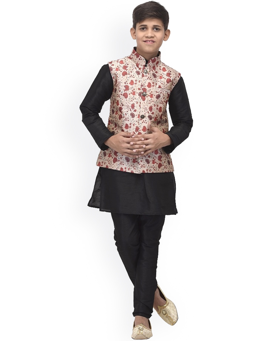 

Benstoke Boys Black Floral Kurta with Dhoti Pants