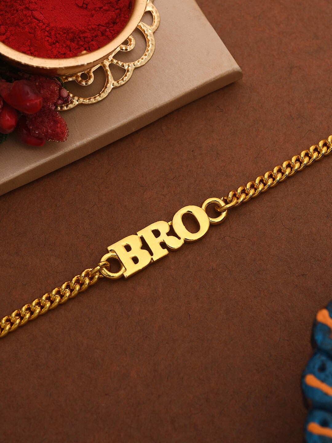 

Dare by Voylla Men Gold Toned Fashionable BRO Beaded Rakhi