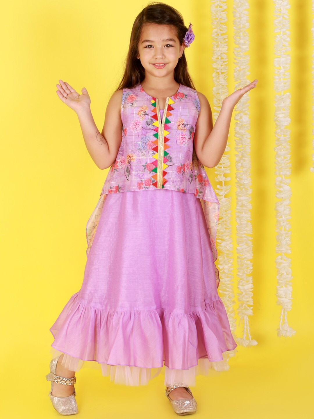 

LIL DRAMA Girls Purple & Yellow Ethnic Fit and Flare Dress