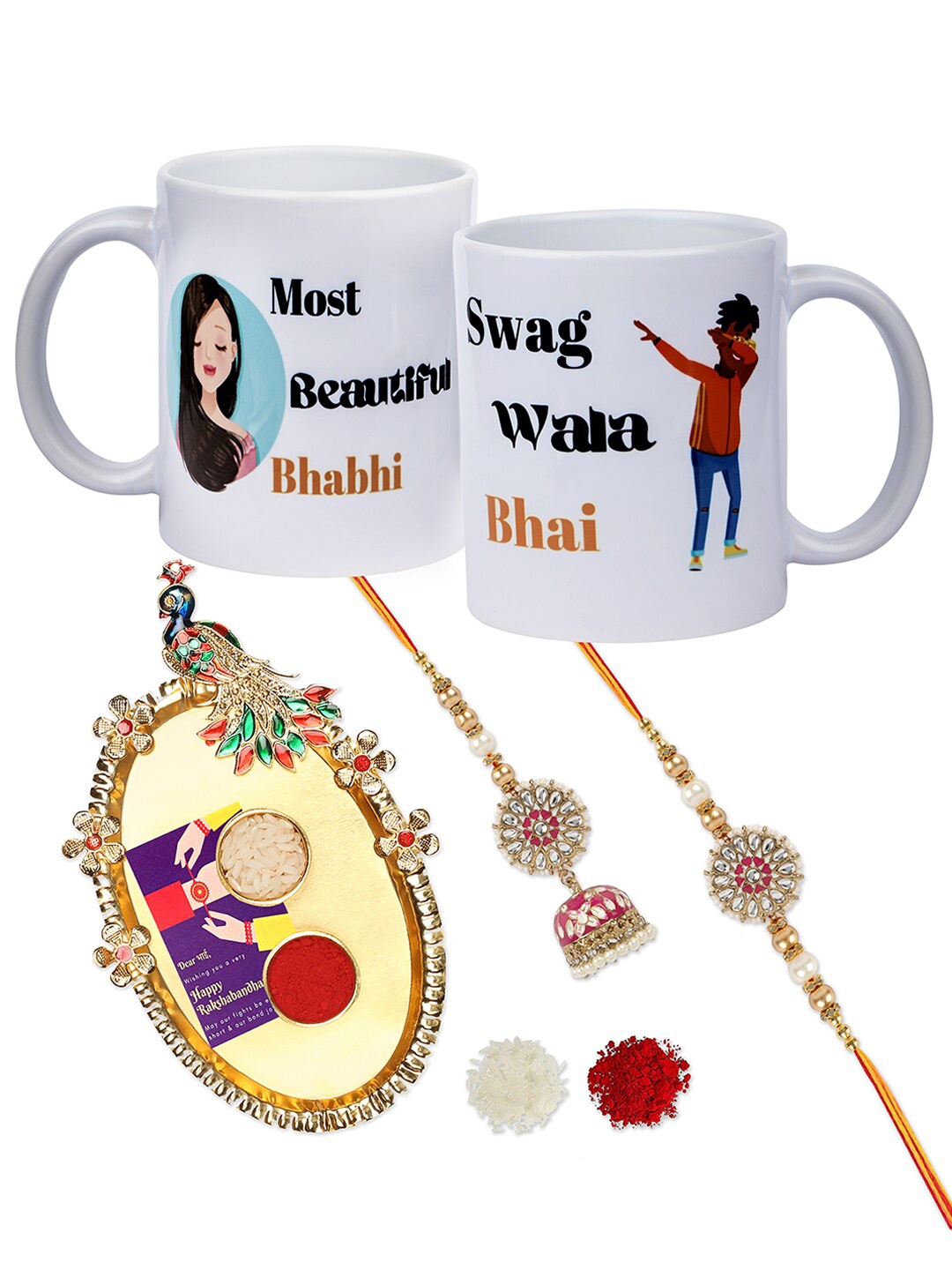 

AccessHer Pack of 2 Bhai Bhabhi Rakhi Gift Set, Gold