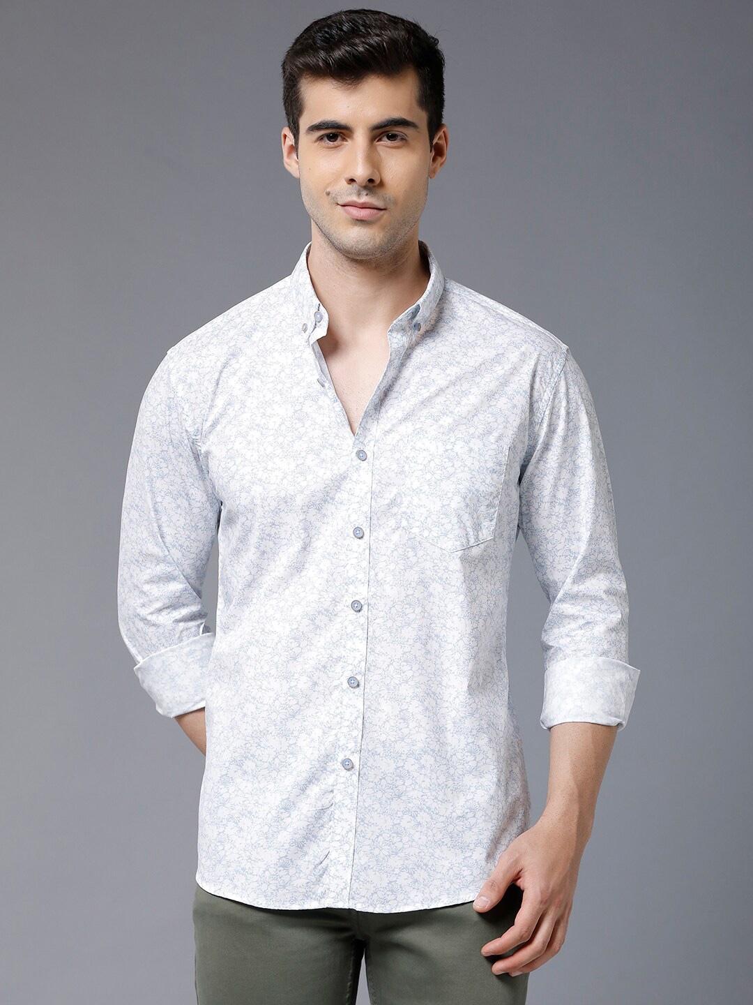 

YOVISH Men White Smart Slim Fit Floral Printed Casual Shirt