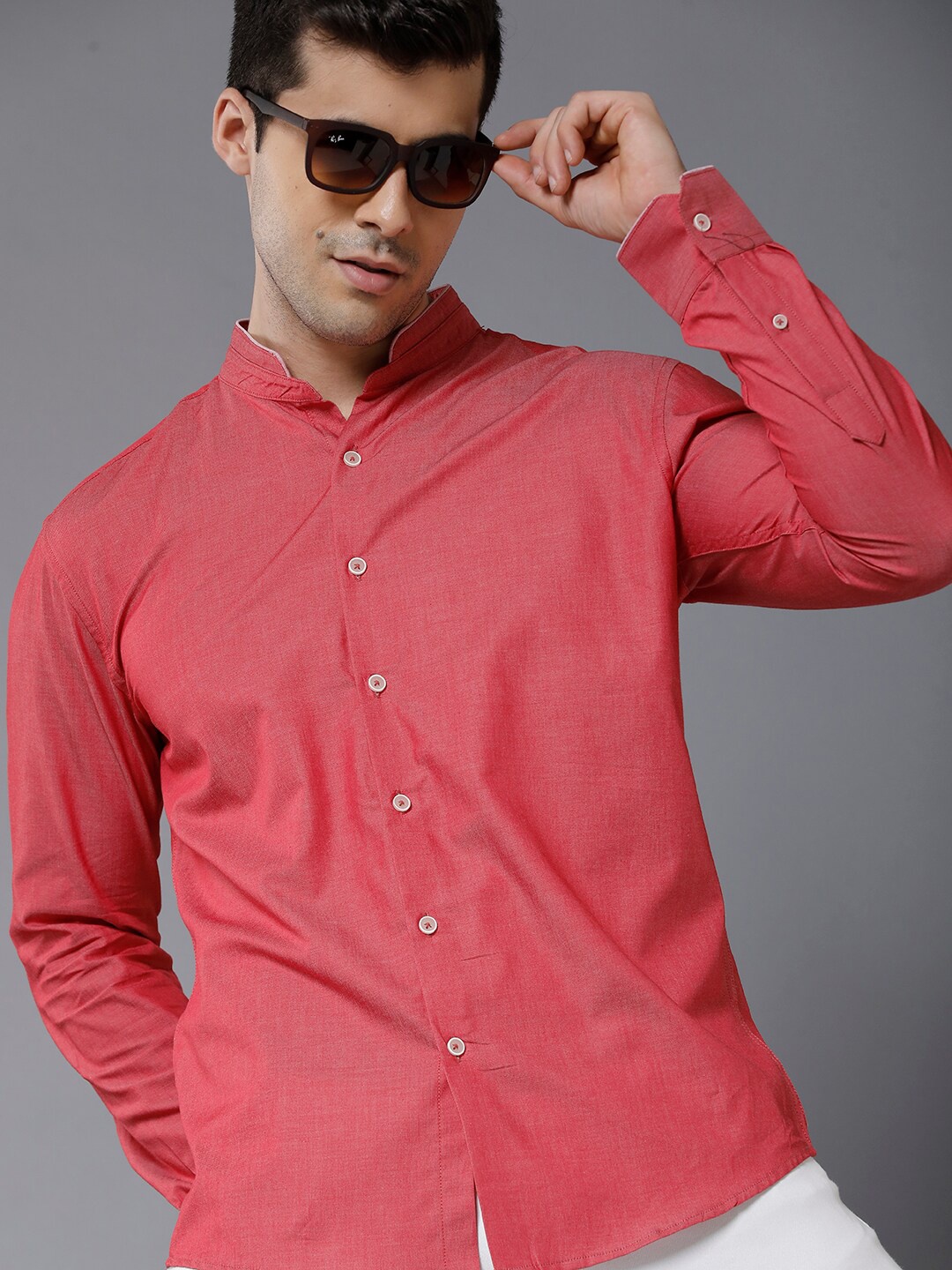 

YOVISH Men Pink Smart Mandarin Collar Full Sleeves Slim Fit Casual Shirt