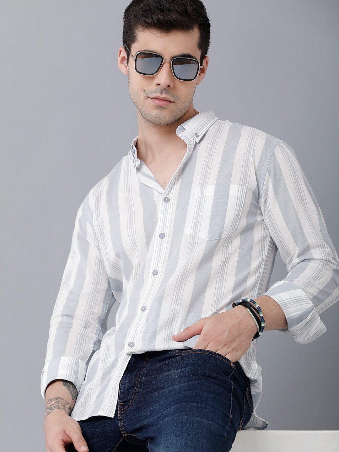 

YOVISH Men White Smart Slim Fit Tartan Checks Striped Casual Shirt