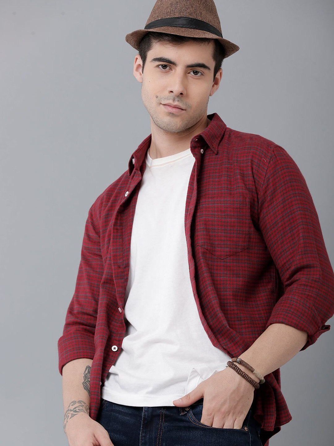 

YOVISH Men Maroon Smart Slim Fit Micro Checks Checked Casual Shirt