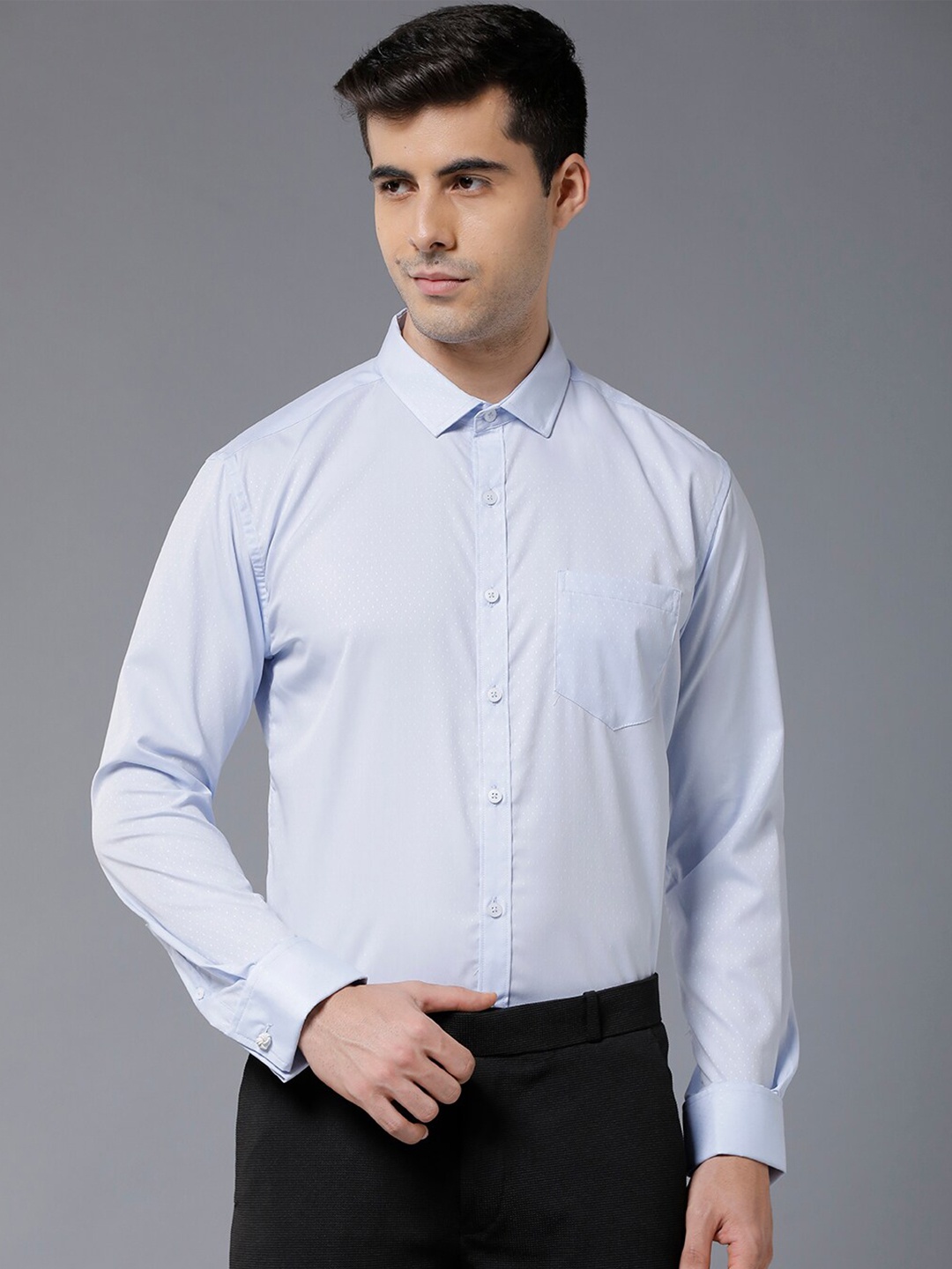 

YOVISH Men Blue Smart Slim Fit Micro Checks Printed Formal Shirt