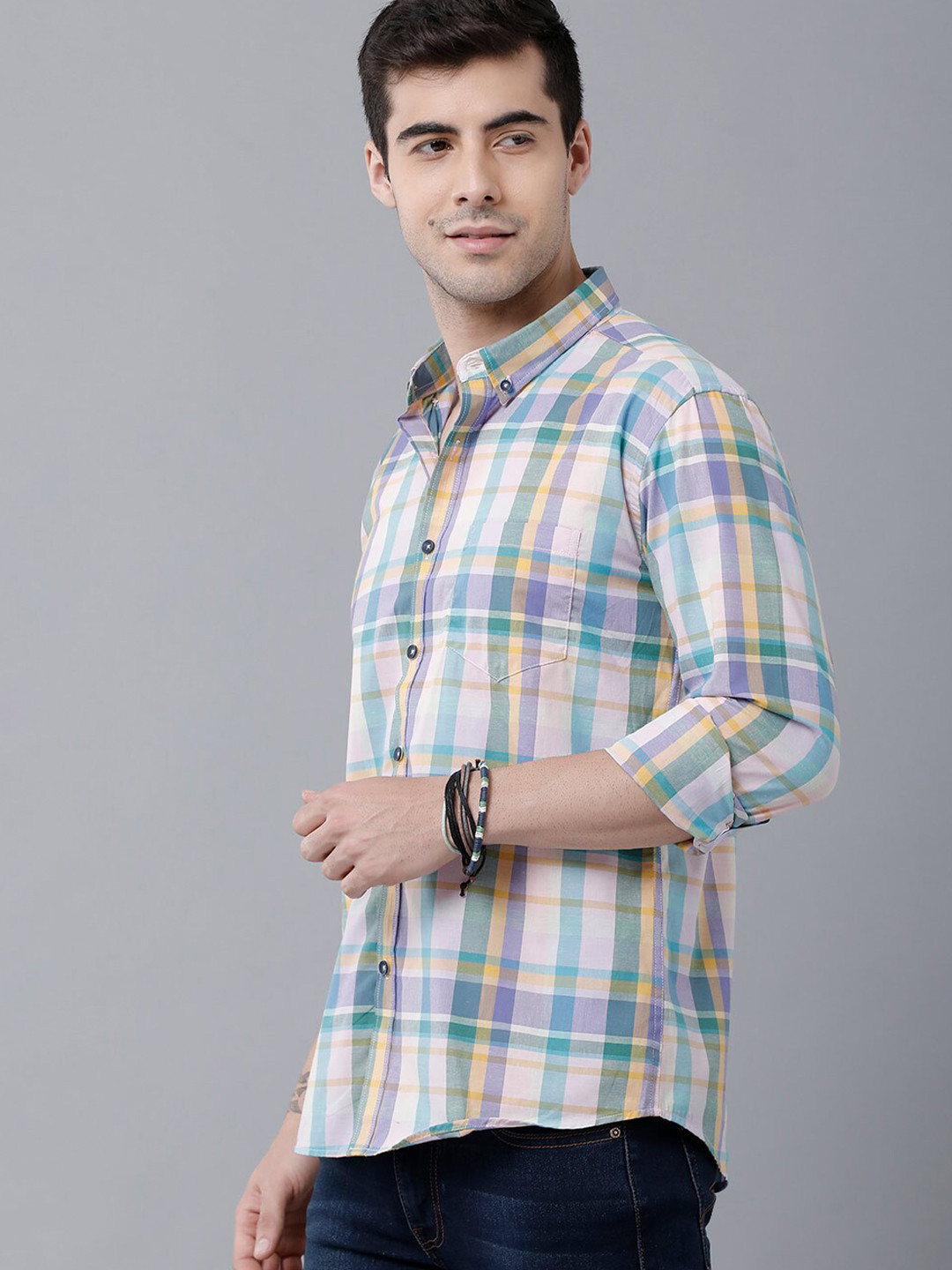 

YOVISH Men White Smart Slim Fit Tartan Checks Checked Casual Shirt