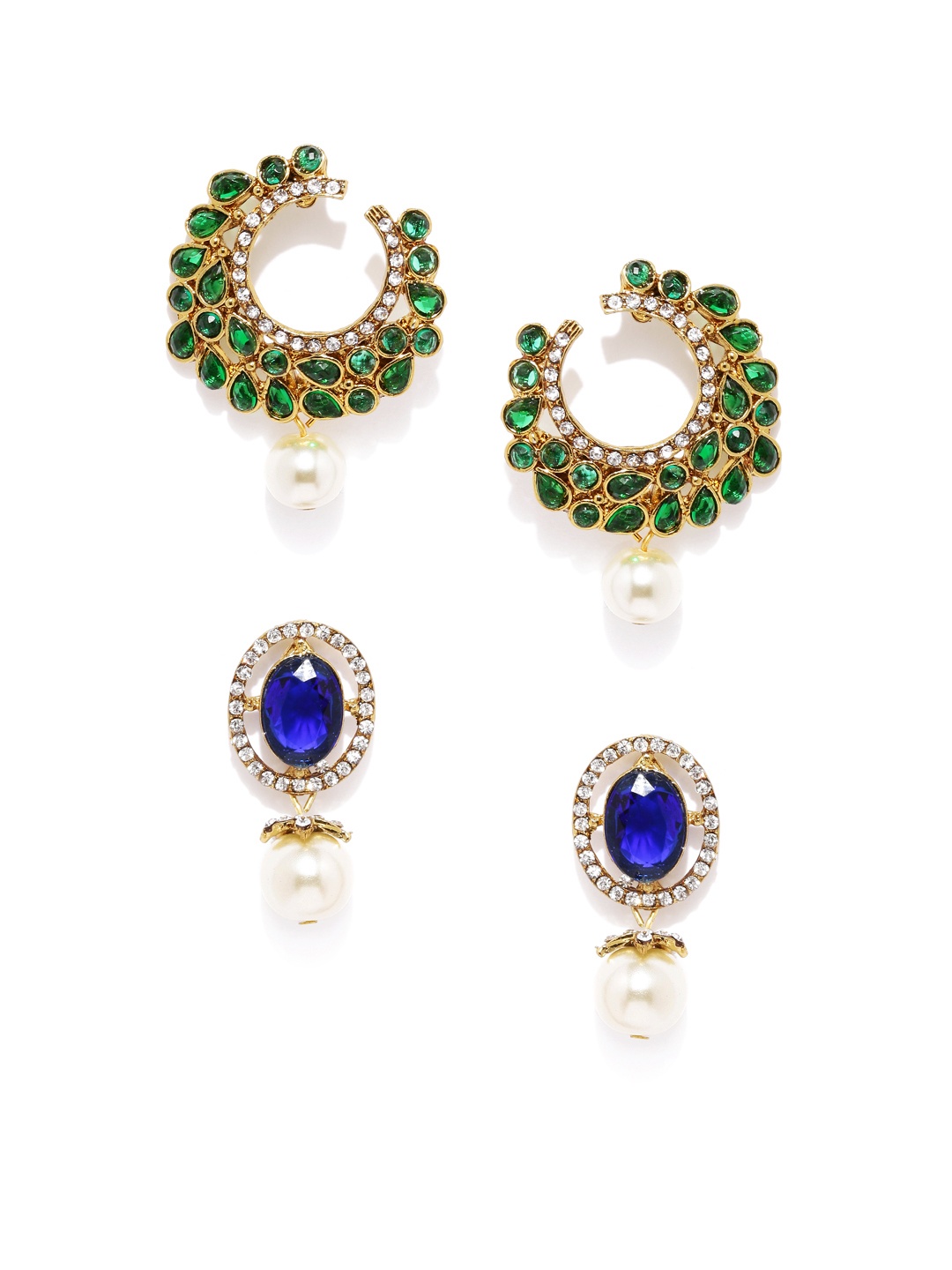 

Zaveri Pearls Set of 2 Gold-Plated Drop Earrings, Green