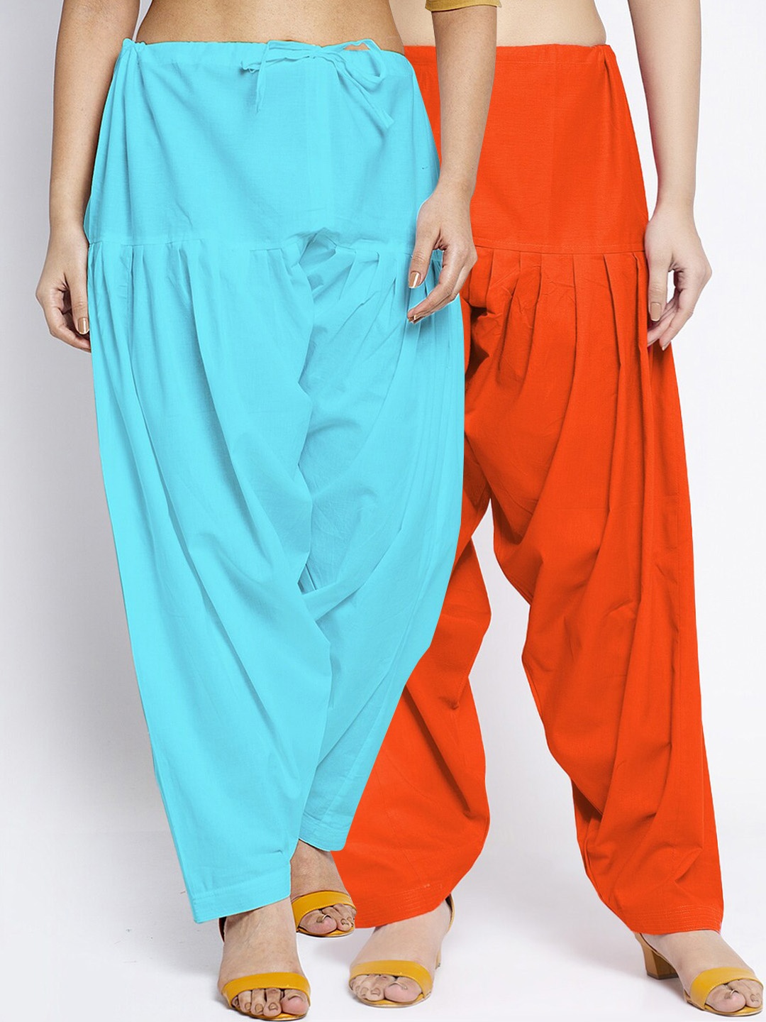 

Jinfo Women Pack Of 2 Orange & Blue Solid Pure Cotton Loose Fit Salwar