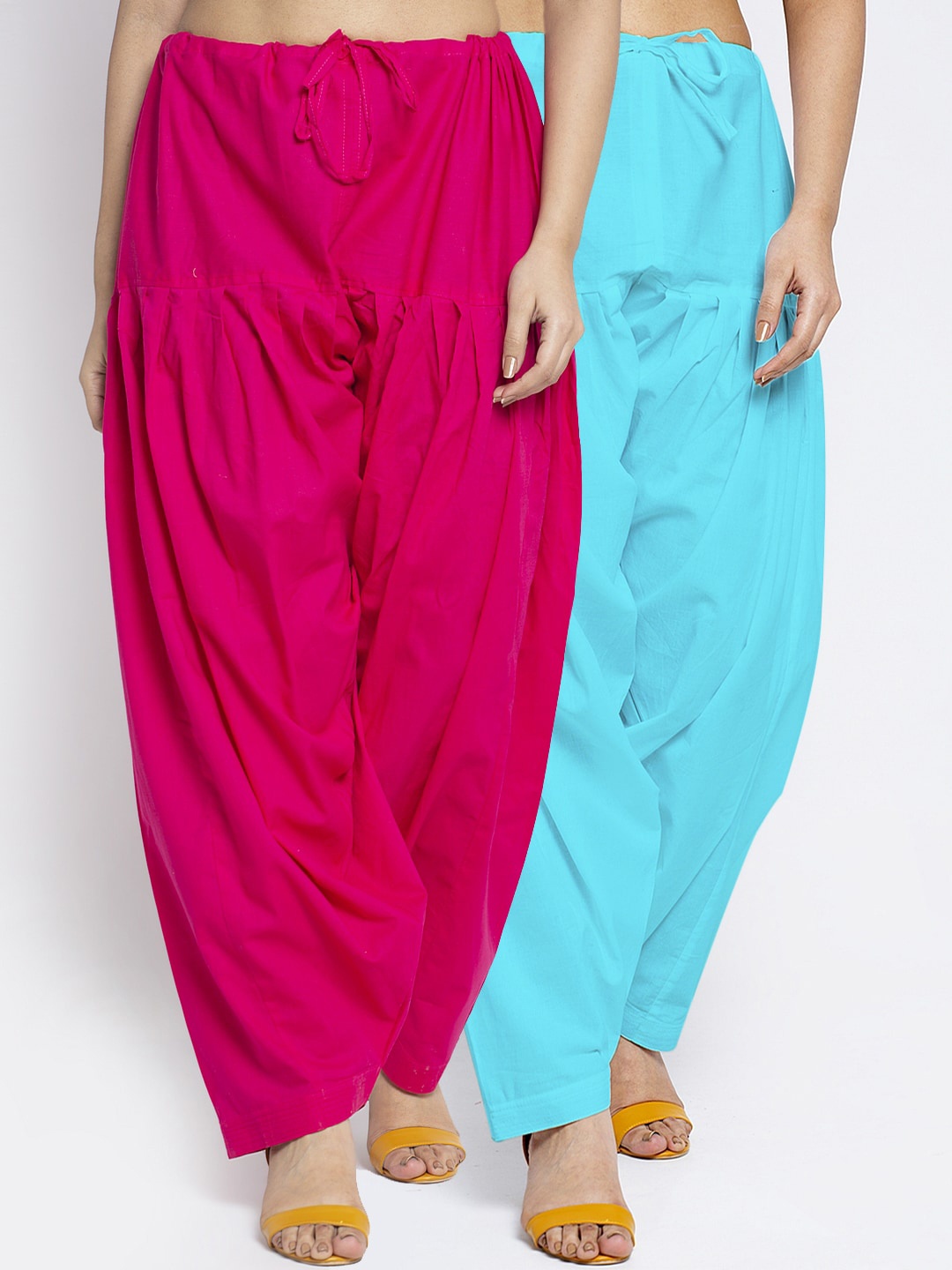 

Jinfo Women Pink Aqua Pack Of 2 Solid Pure Cotton Salwar