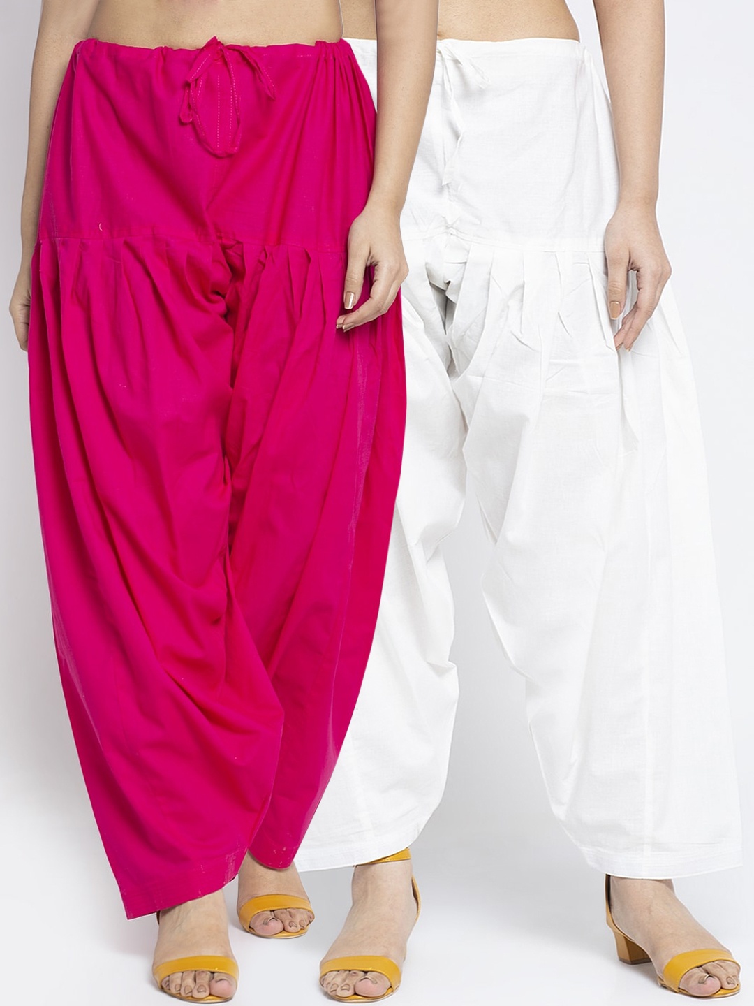 

Jinfo Women Pack Of 2 Pink and White Solid Cotton Loose Fit Salwar