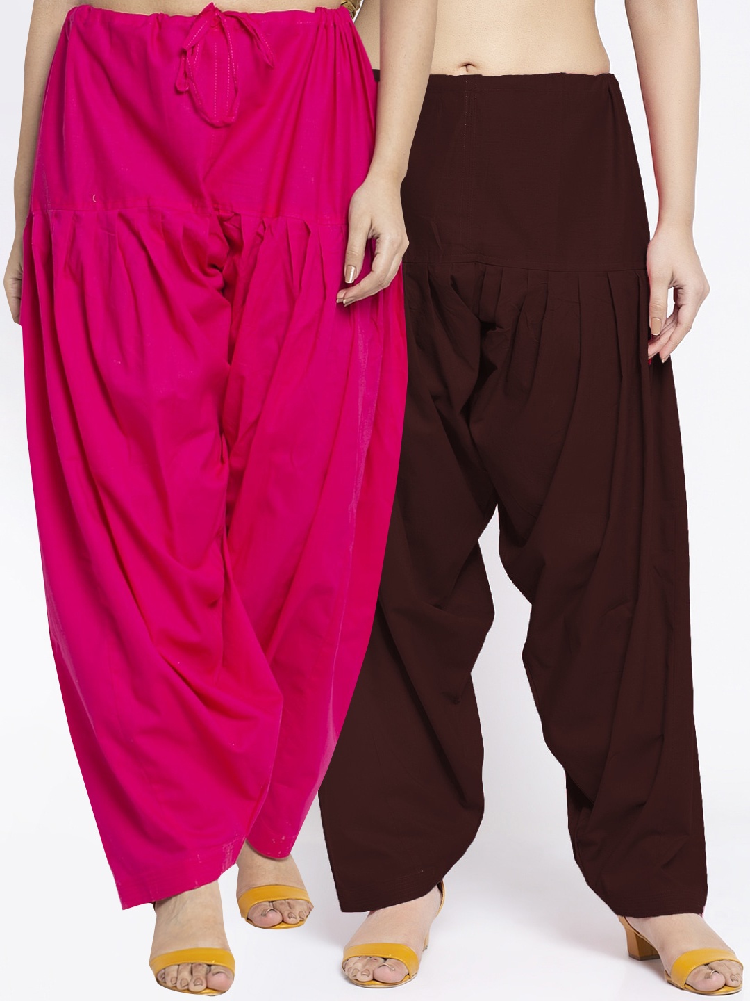 

Jinfo Women Pack Of 2 Pink & Brown Solid Cotton Loose Fit Salwar