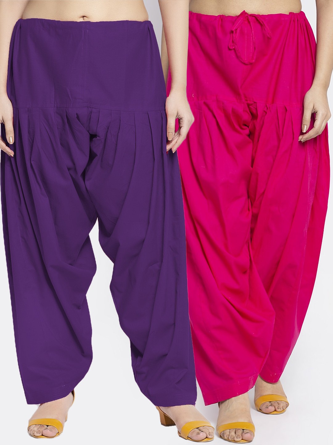 

Jinfo Women Pack Of 2 Pink & Purple Solid Pure Cotton Loose Fit Salwar