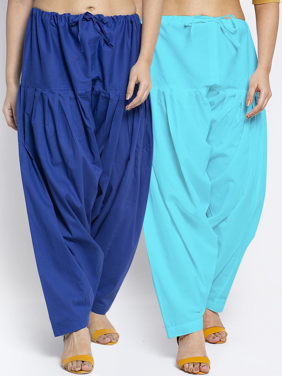 

Jinfo Women Blue Aqua Pack Of 2 Solid Cotton Loose Fit Salwar