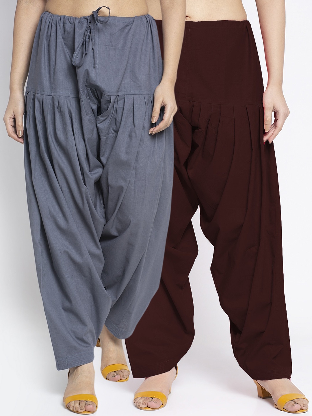 

Jinfo Women Pack Of 2 Grey and Brown Solid Pure Cotton Salwar