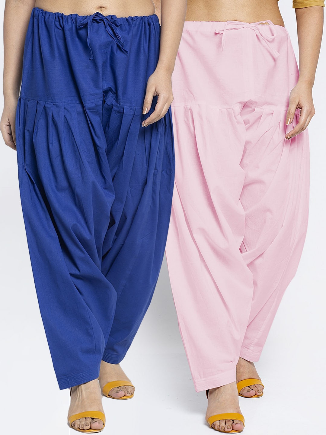 

Jinfo Women Pack Of 2 Solid Loose Fit Cotton Salwar, Blue