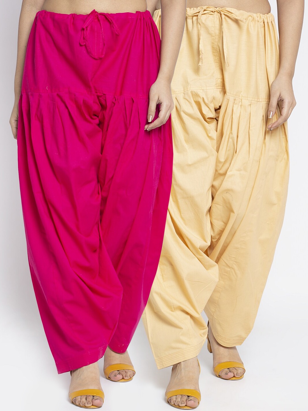 

Jinfo Women Pack Of 2 Pink And Beige Solid Cotton Salwar