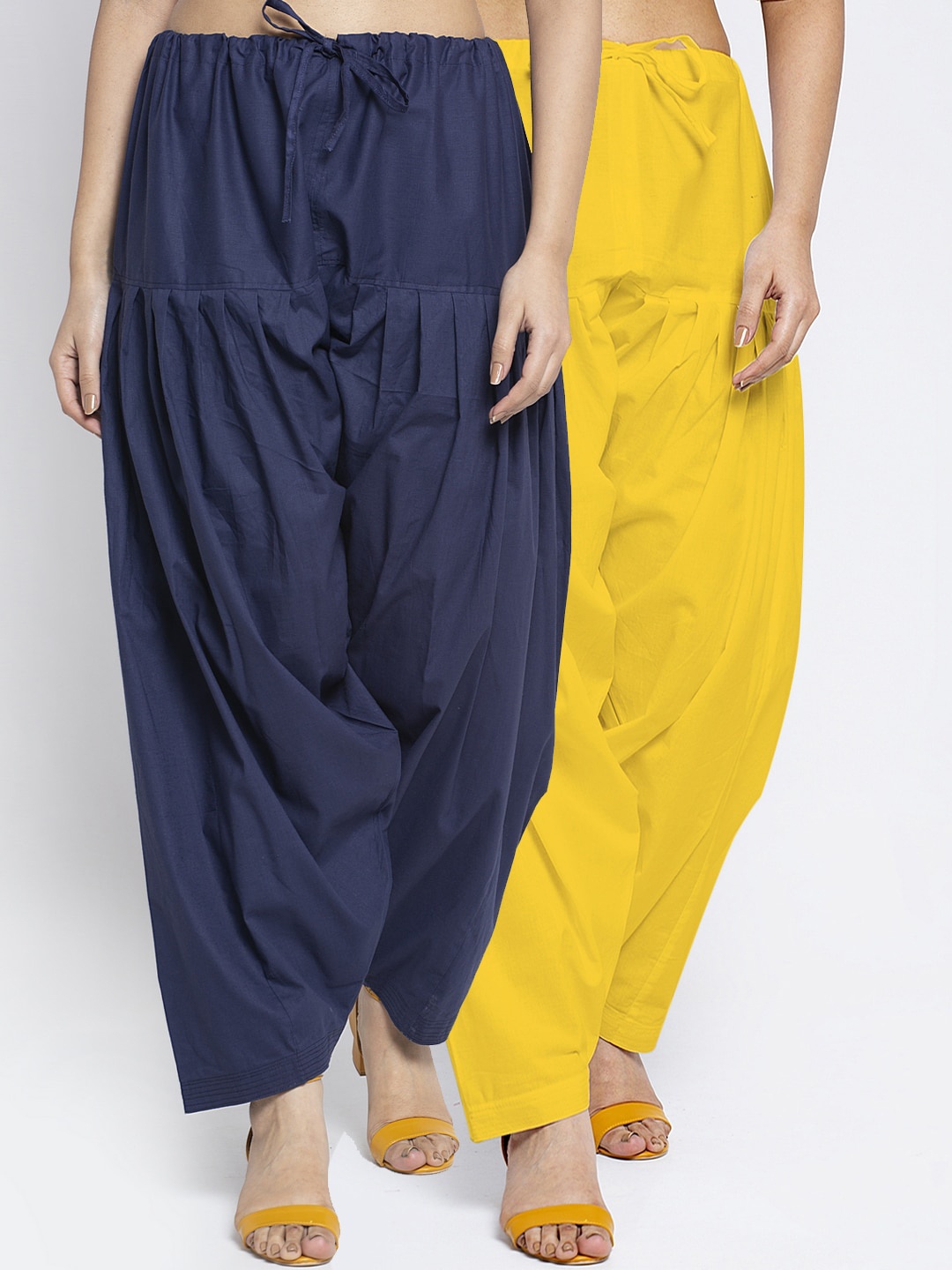 

Jinfo Women Pack Of 2 Solid Loose Fit Cotton Salwar, Yellow