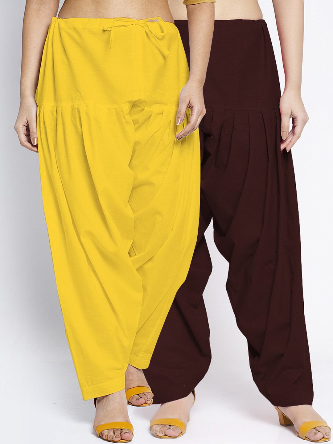 

Jinfo Women Yellow & Brown Pack Of 2 Solid Loose Fit Cotton Salwar