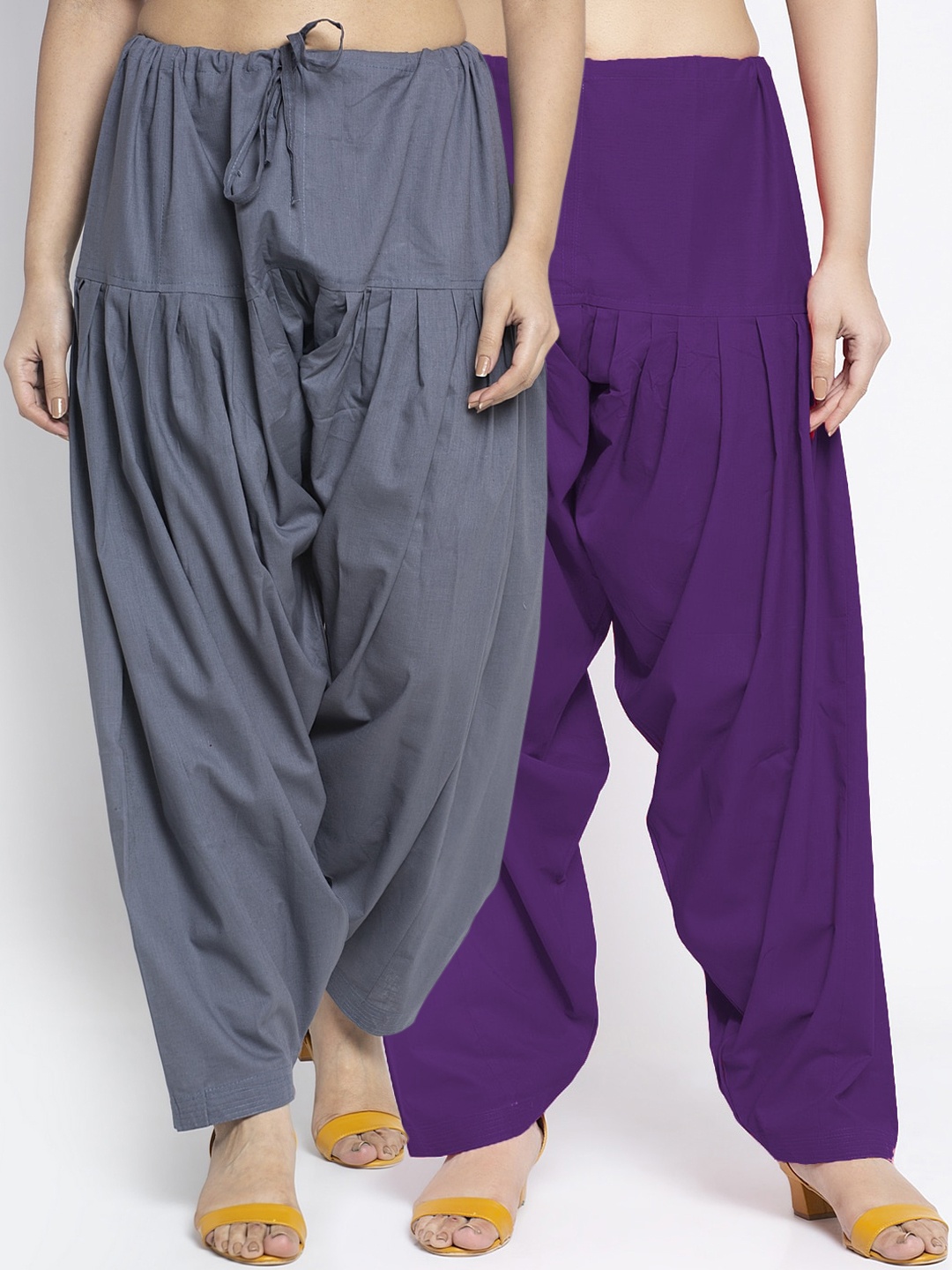

Jinfo Women Pack Of 2 Solid Grey, Purple Loose Fit Cotton Salwar