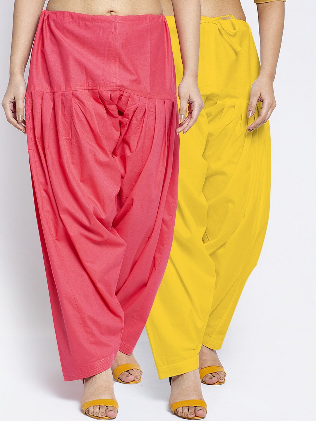 

Jinfo Women Pack Of 2 Yellow & Pink Solid Cotton Salwar