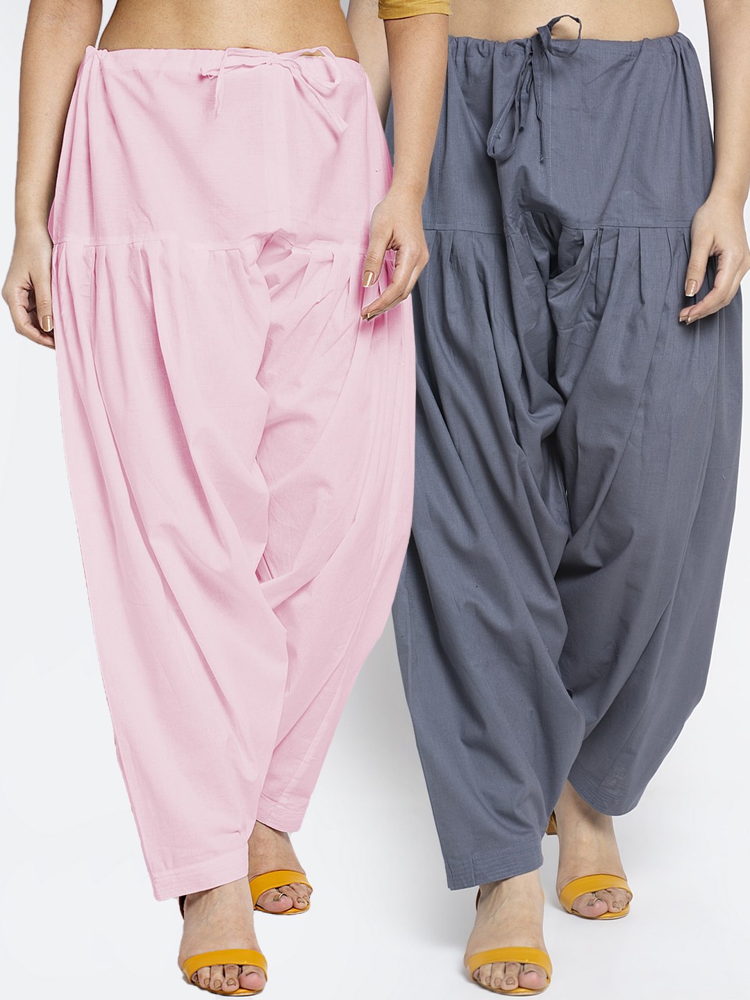 

Jinfo Women Pack Of 2 Grey, light pink Solid Loose Fit Cotton Salwars