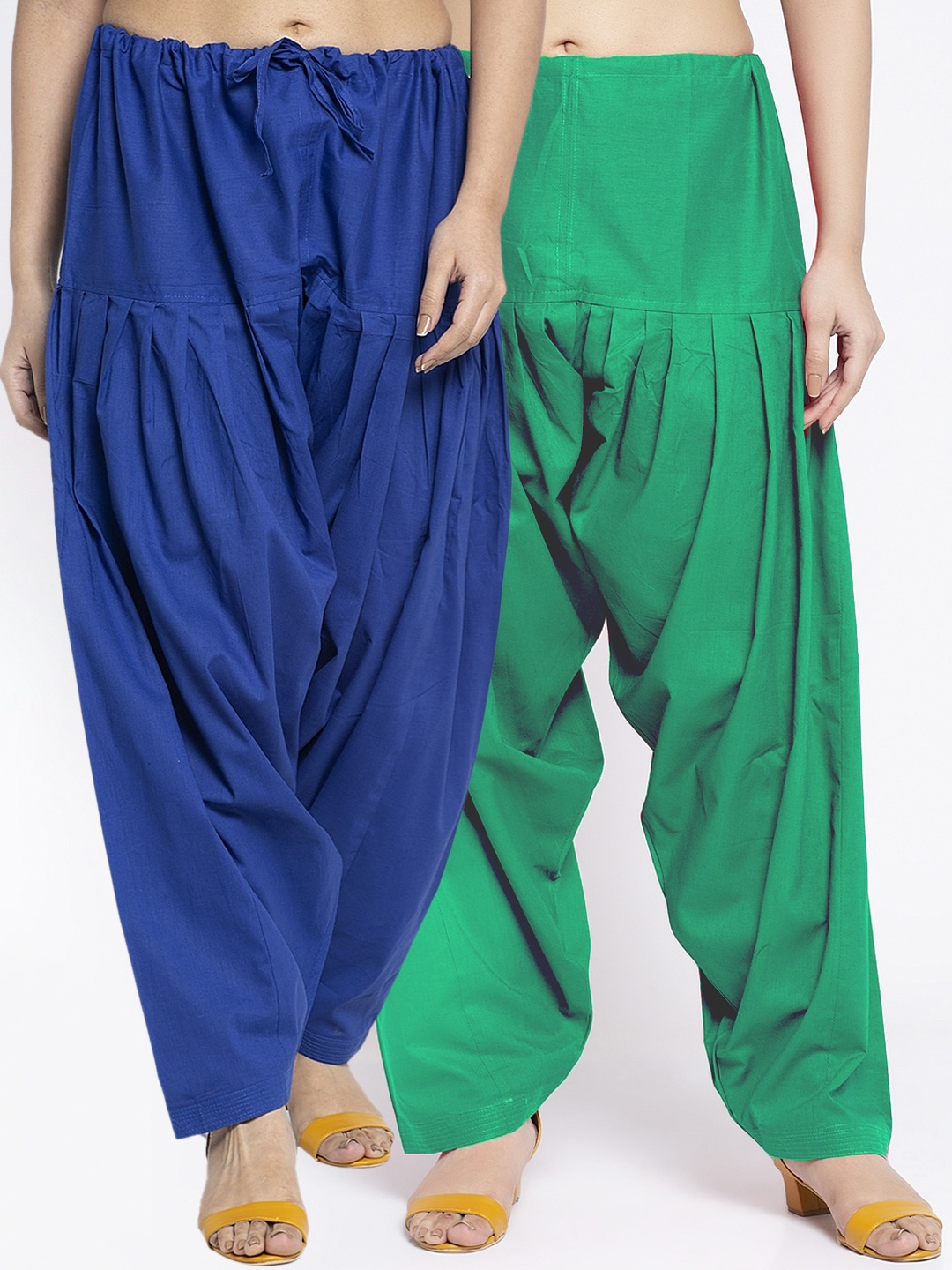 

Jinfo Women Pack of 2 Blue & Green Solid Cotton Salwar