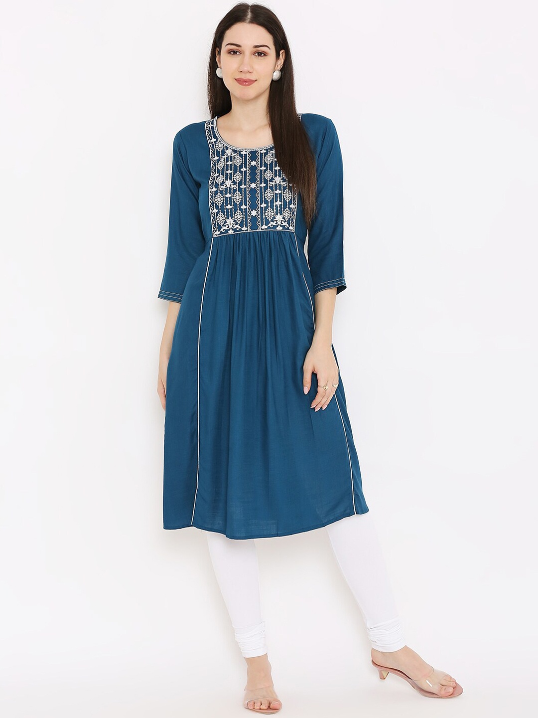 

Peppertree Women Teal Ethnic Motifs Thread Work Anarkali Kurta