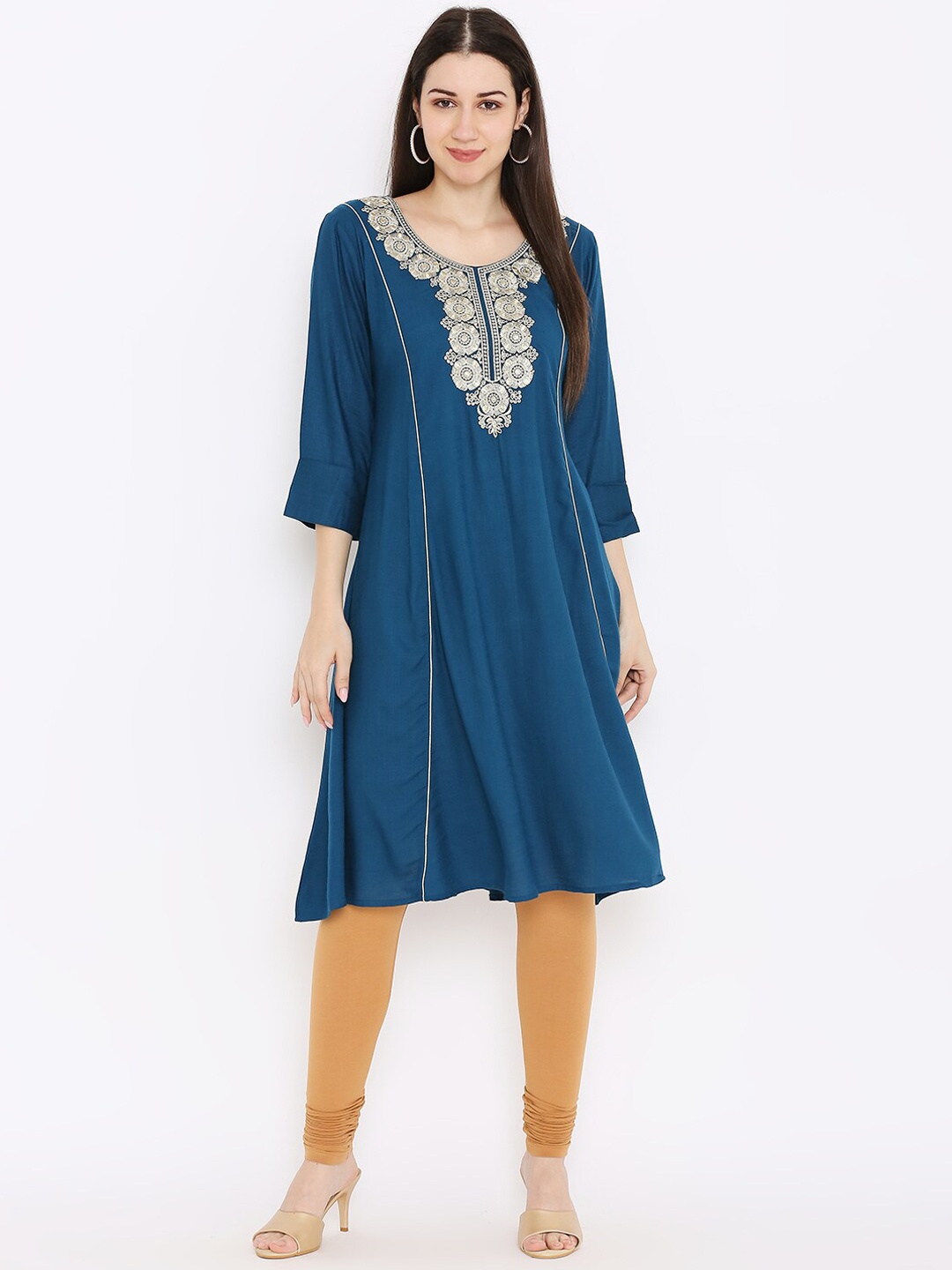 

Peppertree Women Teal Yoke Design Thread Work Kurta