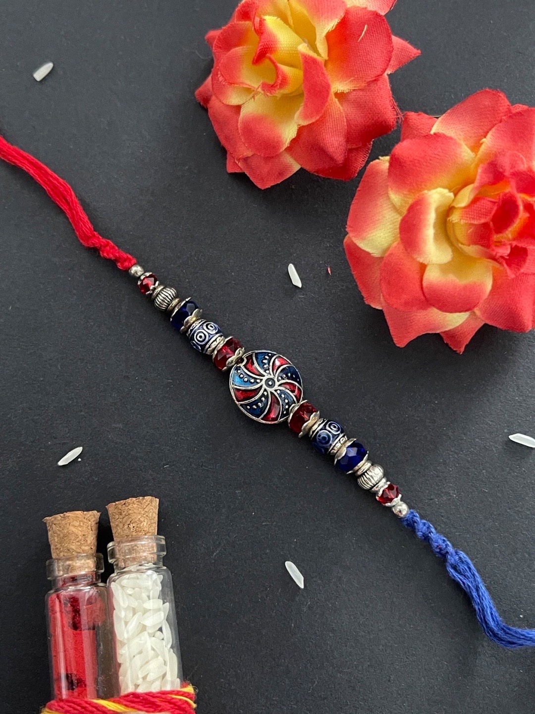 

Digital Dress Room Men Silver-Toned Crystal Studded Tibetan Rakhi