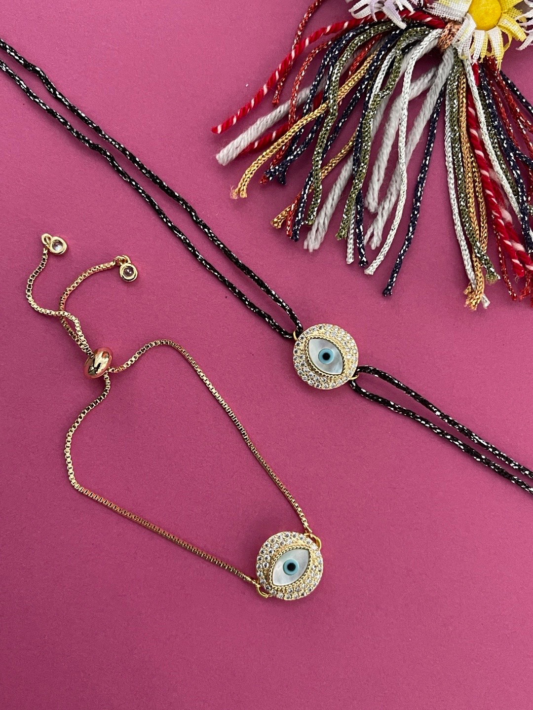 

Digital Dress Room Men Set Of 2 Gold-Toned & Blue Evil Eye Bracelet & Rakhis