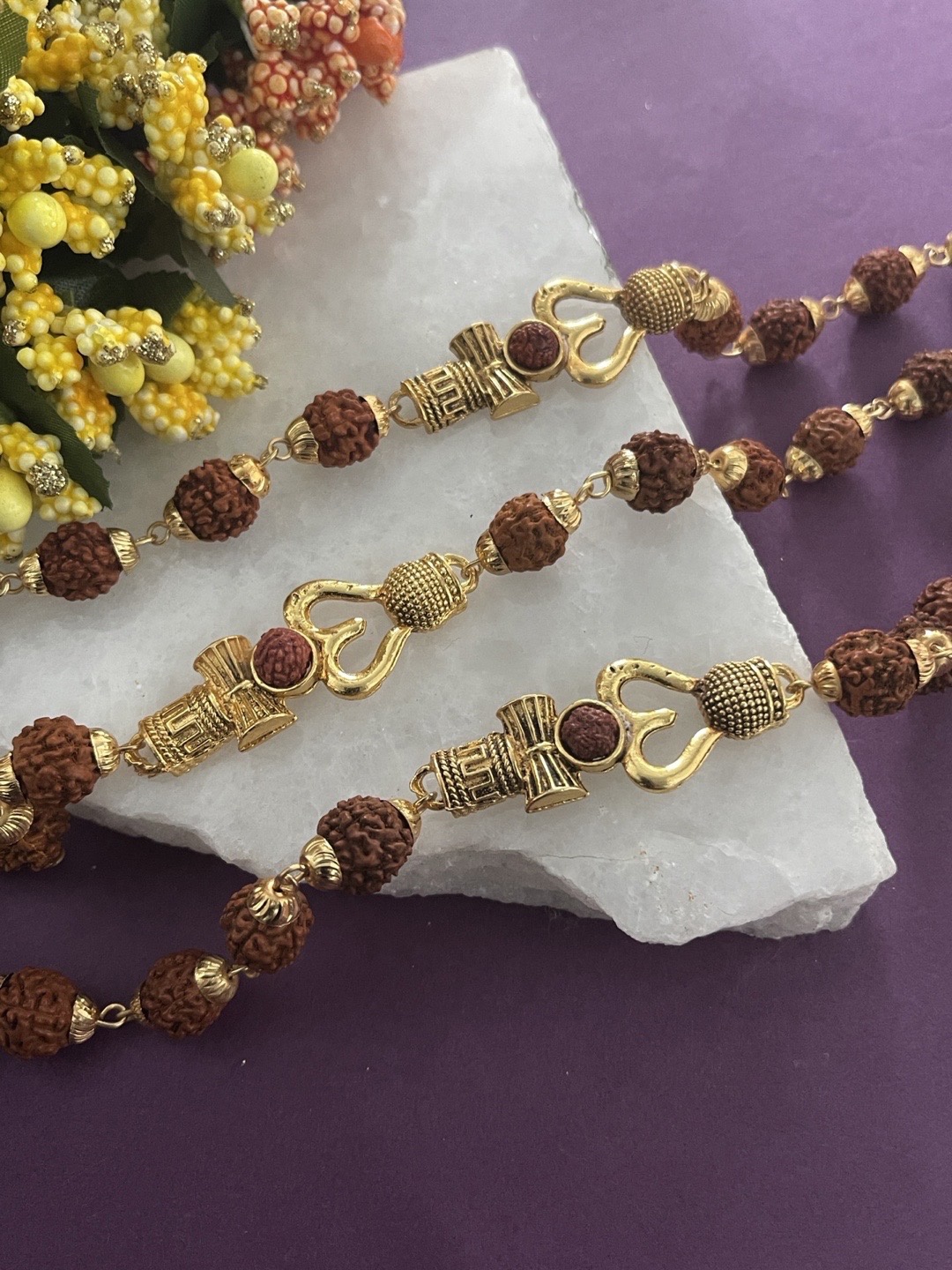 

Digital Dress Room Men Set Of 3 Gold-Toned Brown Rudraksha Beaded With Trishul Rakhi