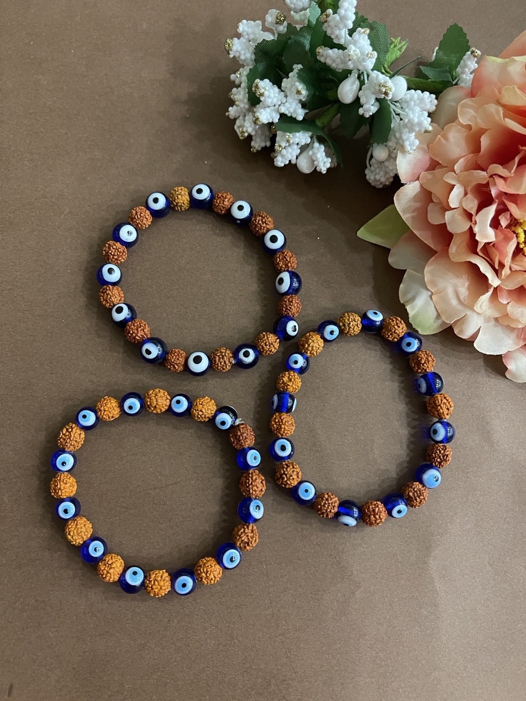 

Digital Dress Room Men Set Of 3 Brown & White Evil Eye Beaded Rakhi