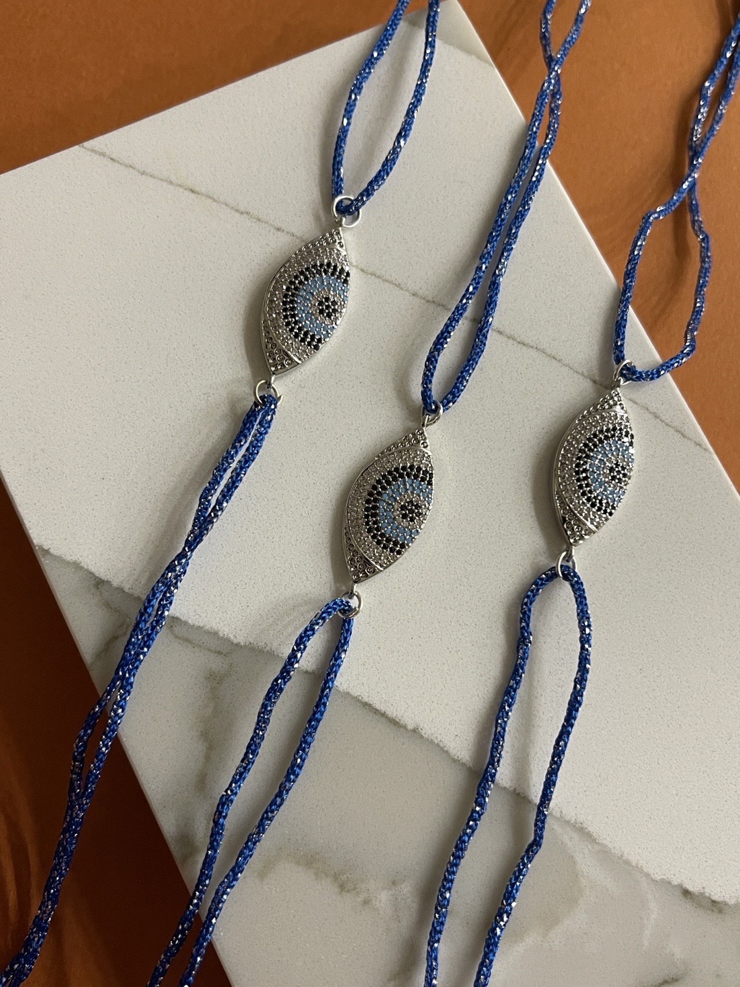 

Digital Dress Room Men Pack of 3 Silver Plated Blue & White AD-Studded Evil Eye, Gold