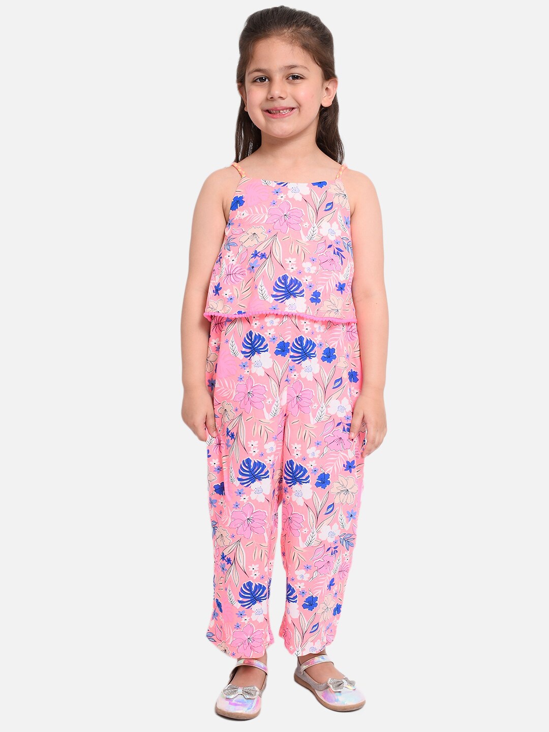 

Nauti Nati Girls Pink & Blue Printed Basic Jumpsuit