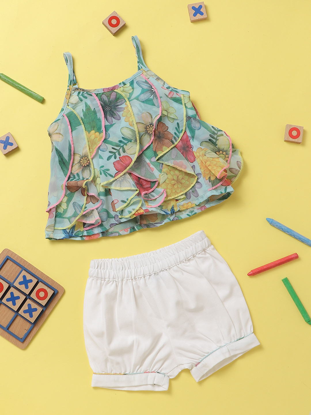 

Nauti Nati Girls White & Pink Printed Top with Shorts
