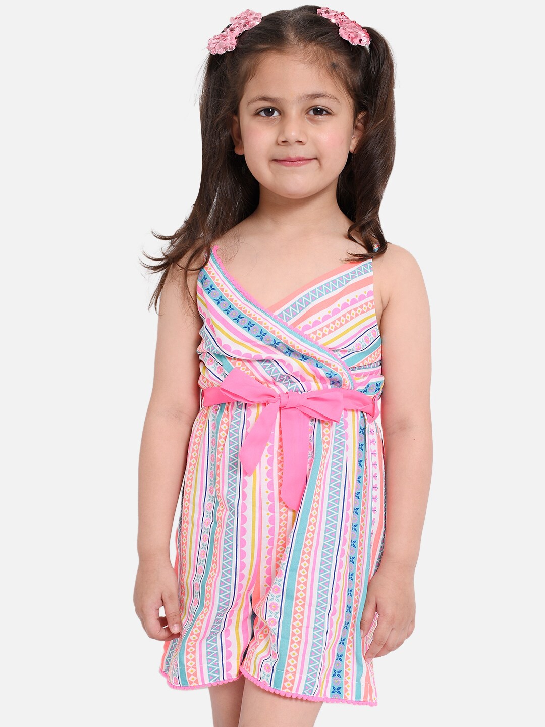 

Nauti Nati Girls Pink & Blue Printed Jumpsuit