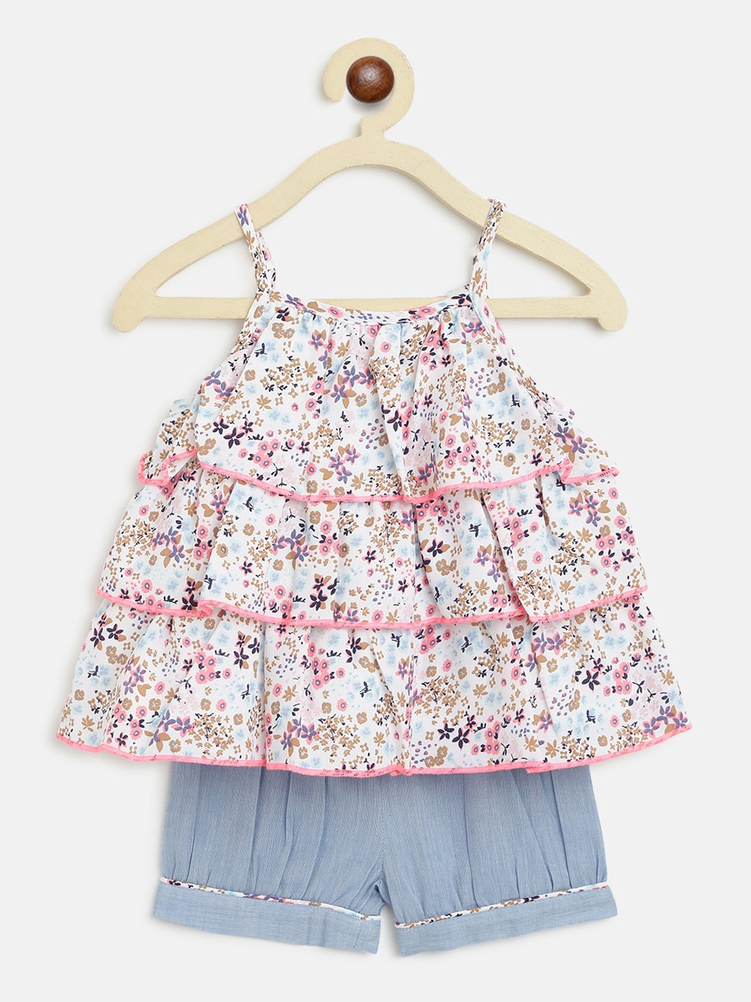 

Nauti Nati Girls Pink & Blue Floral Printed Top with Shorts
