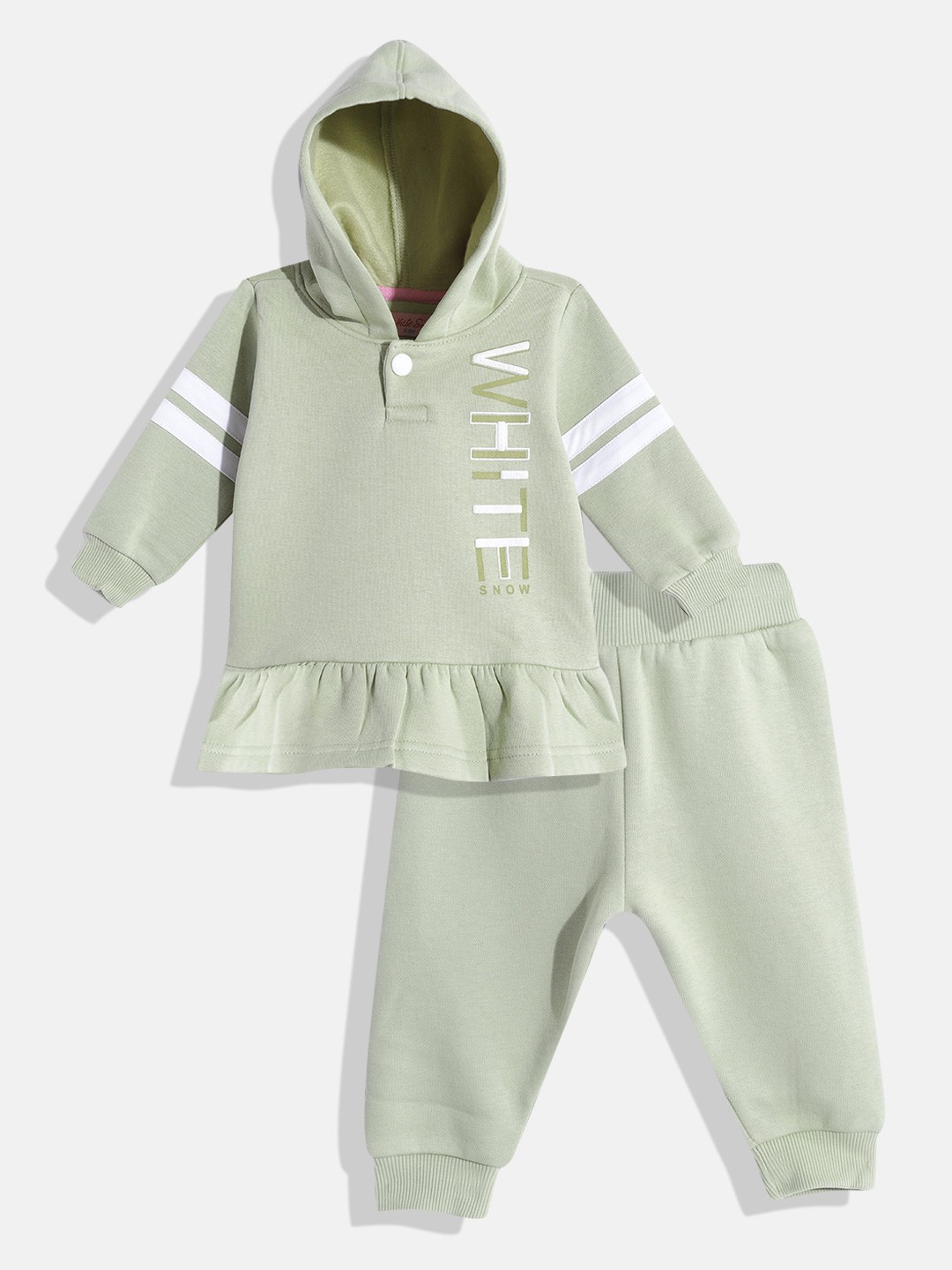 

White Snow Infant Girls Mint Green & White Typography Printed Winter Clothing Set
