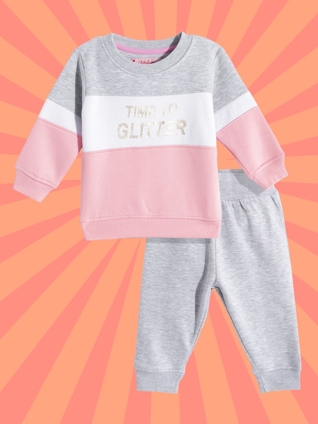 

White Snow Infant Girls Grey Melange & White Colourblocked Winter Clothing Set