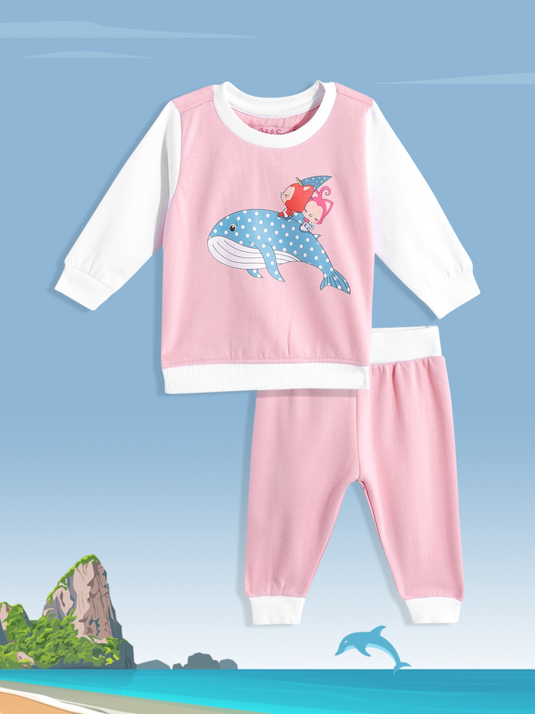 

White Snow Infant Girls Pink & Blue Printed Fleece Sweatshirt with Joggers